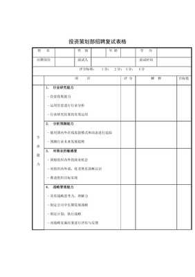 【投資策劃部招聘復(fù)試表格